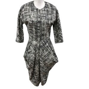 Zero + Maria Cornejo Midi Sheath Dress Womens 8 Black White Front Zip Modern